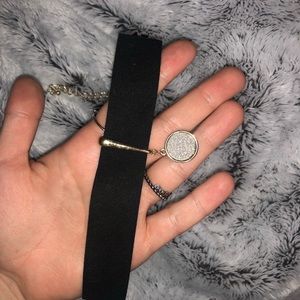Thick black choker necklace with sparkle drop